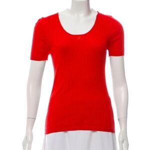 COURREGES RIBBED RED KNIT TOP - SIZE SMALL - US 2/4